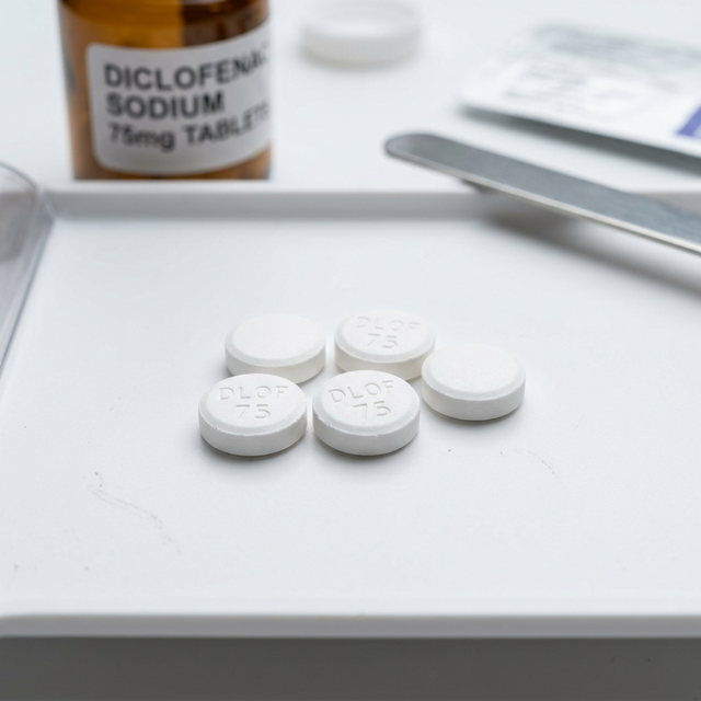 Generic Diclofenac 75mg white round tablets